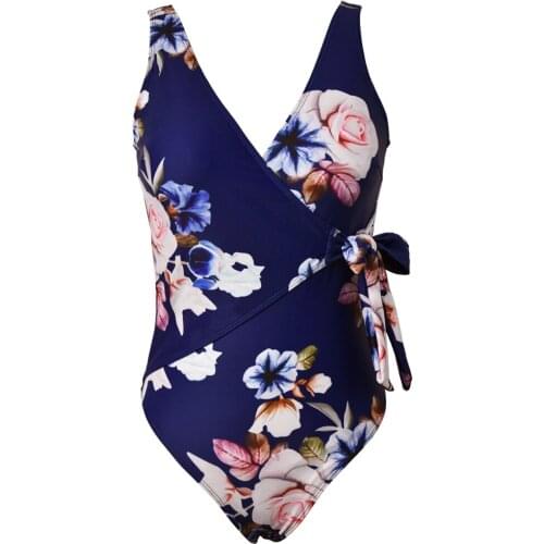 VECENEY Women Deep V-Neck Solid Tie at Side One Piece Beach Swimsuit Bathing Suit, Floral