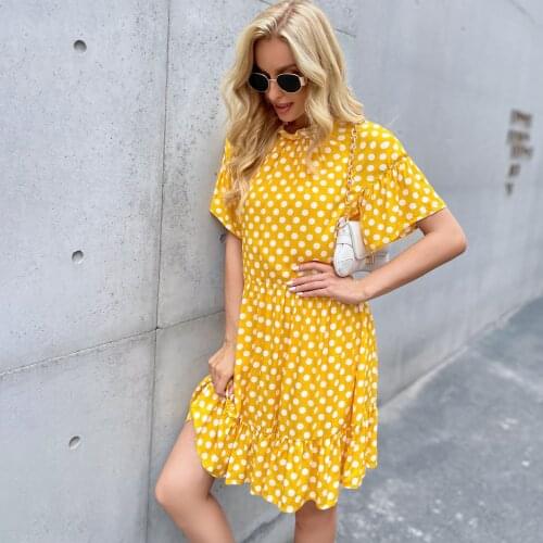 Yellow Dress Polka-dot Women Summer Sundresses Casual White Loose Fit Clothes Free People 2021 Black Womens Clothing Everyday