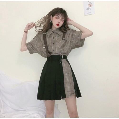 2020 British Style Plaid Pleated Dress Summer New Arrival Women Straps Dress Single Breasted V Neck Plaid Elegant Dress