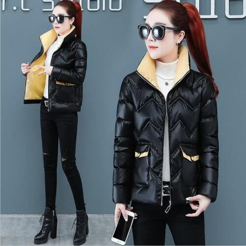 Winter Jacket Women Jackets New 2021 Winter Women Coat Short Slim Stand Collar Thick Warm Pakras Female Coats Black