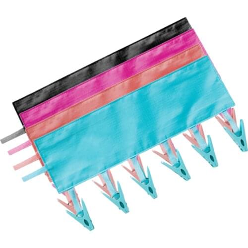 1pc Bathroom Racks Cloth Hanger Clothespin Travel Portable Folding Cloth Socks Drying Hanger With 6 Clips(Random Color)