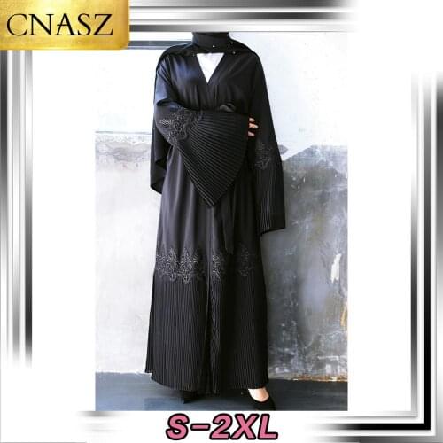 2021 Fashion Muslim Womens Abaya Turkey Classic Middle Eastern Islamic Dubai Oman Pleated Sleeve Cardigan Robe Moroccan Kimono