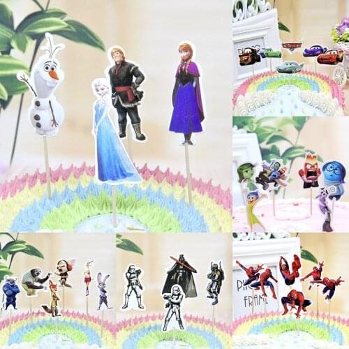 24pcs/set Disney Cake Inserts Cartoon Anime Spiderman Mickey Frozen Inside Out Zootopia Avengers Star Wars Moana Decoration Card