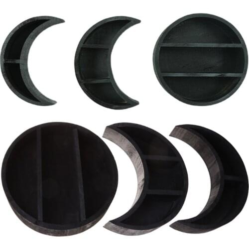 3/5pcs Rustic Wooden Moon Shape Storage Shelf Floating Wall Mounted Hanging Photos Display Shelves Kitchen Home Decor