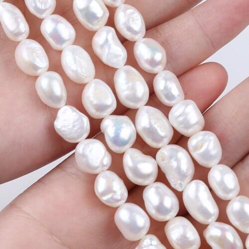 9-10mm White Color Real Natural Freshwater Baroque Pearl Strand Irregular Beads Straight Hole For Jewelry Making