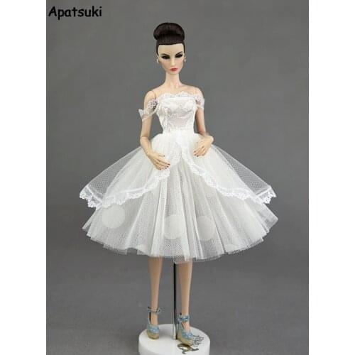 White Lace Polka Dotted Princess Dress for Blythe Doll Outfit Clothing for Barbie Doll Clothes 1/6 Doll Dollhouse Accessories