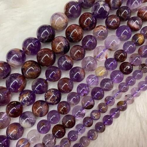Titanium amethyst / purple rutilated quartz stone beads natural gemstone beads DIY loose beads for jewelry making strand 15"
