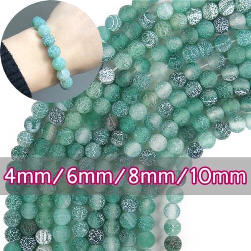 4/6/8/10mm Natural Stone Beads For Jewelry Making Diy Craft Matte Onyx Frost Cracked Green Agates Beads Diy Bracelet Necklace