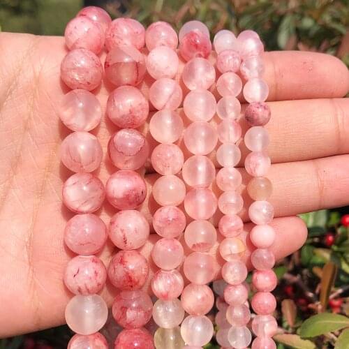 Natural Stone Pink Cherry Jades Beads Round Loose Bead For Jewelry Making 15"Inches 4 6 8 10 12mm DIY Bracelet Necklace