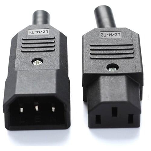 Black IEC Straight Cable Plug Connector C13 C14 10A 250V Black Female&male Plug Rewirable Power Connector 3 Pin AC Socket