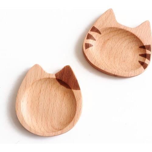 Wooden Tray Sauce Plate Japanese Food Snack Dessert Tea Dish Plate Cat Shape Dipping Sauce Seasoning Bowl For Home Kitchen Tools