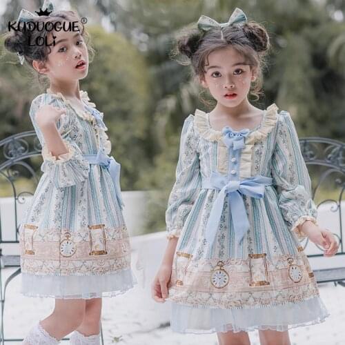 Childrens Lolita Op Dress Baby Girls Kids Sweet Cute Long Sleeve Bowknot Vintage Princess Party Ball Cos Costume Memory Of Time