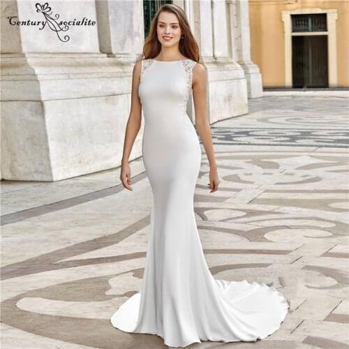 Elegant Wedding Dresses Mermaid Lace Appliques Backless Simple Bridal Gowns Plus Size Vestido De Noiva Stretch