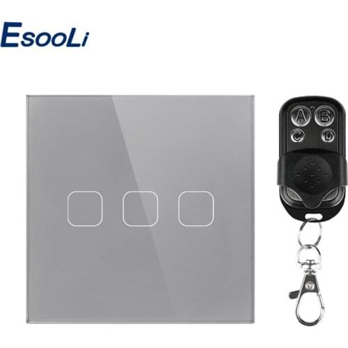 Esooli EU/UK Standard Gray Smart Home Wireless Remote Control Light Switch 1/2/3 gang RF433 Remote Control Wall Touch Switch