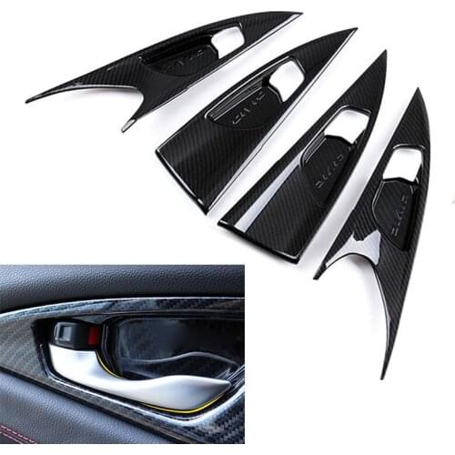 JX-LCLYL 4pcs Carbon Fiber Style Inner Door Handle Bowl Panel Cover For Honda Civic 10th