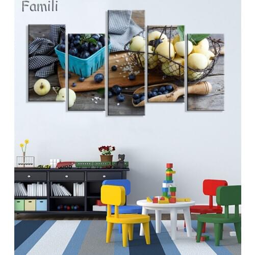 Green Apple Canvas Painting 5 Piece Fruit Paintings HD Canvas Prints Art for Kitchen Dinning Room Home Decor Painting Unframed