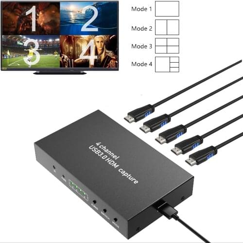 4x1 Quad Screen Multiviewer Seamless Switch PIP & USB 3.0 4 Channel HDMI Audio Video Capture Card Game Record Live Streaming Box
