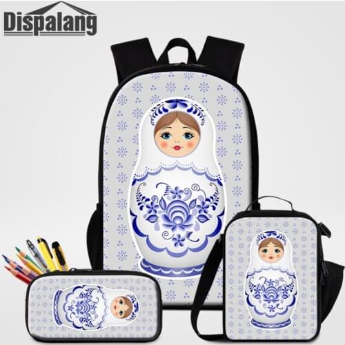 Dispalang Sets Backpack Matryoshka Womens School Bag Girls Students Pencil Book Bag For Teenager Cooler Bag Satchel Mochila