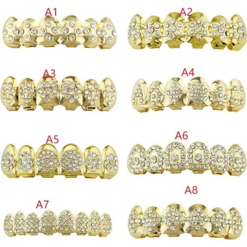 Iced out grillz for teeth CZ Stone Hip hop Heart-Shaped Tooth Grills Top&Bottom GRILL Set With silicone teeth Party Gift