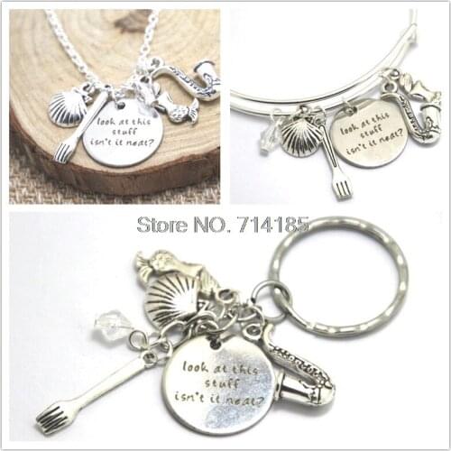 Little Mermaid Necklace Ariel Inspired necklace Look at this stuff isn't it neat? charm silver tone Bangle keyring keychain