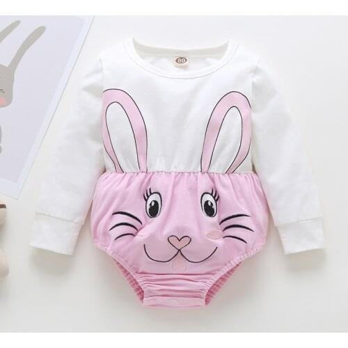 Cute Baby Clothes Baby Girl Bodysuit Cartoon Embroidery Animal Rabbit Long Sleeve Baby Bodysuit Tops Cotton Baby Clothing 0-18M
