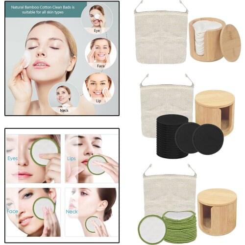 Reusable Bamboo Cotton Make Up Remover Pads Zero Waste Organic Washable Cleansing Facial Cotton Wood Containers Skin Care