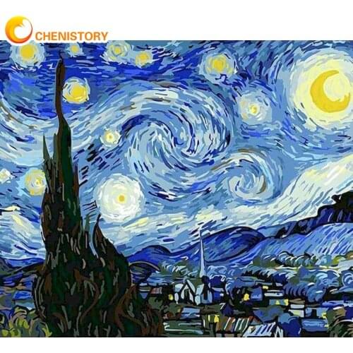 CHENISTORY Starry Sky DIY Painting By Numbers For Adults Frame Landscape Home Wall Art Picture Diy Gift Acrylic Paint By Number