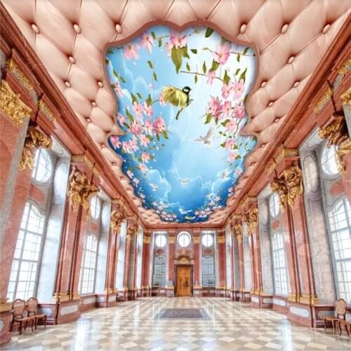 Beibehang Wallpaper custom living room mural cherry blossom sky cloud white dove flower bird villa ceiling zenith mural