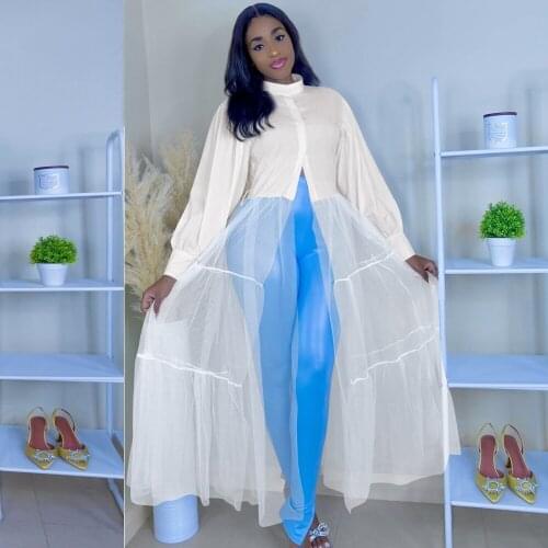 Autumn Clothes For Women Mesh Patchwork White Shirt Dress Button-up Slong Sleeve Long Dress Streetwear Night Club Party Dresses