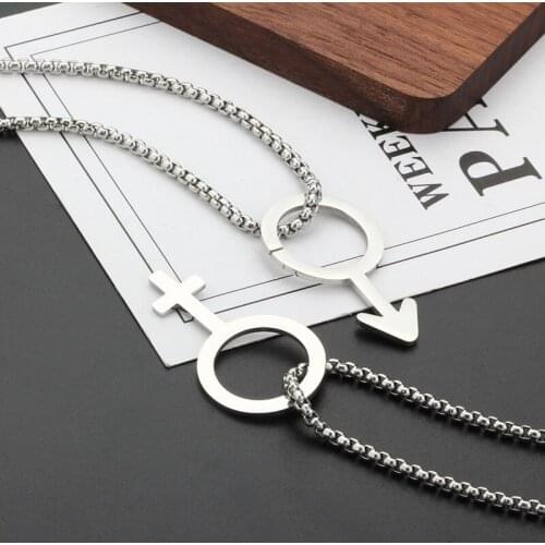 HUIET Stainless Steel Lesbian Gender Symbol Necklaces Pendants For Men Women Necklace Gay Pride Jewelry Square Chain Link Chains