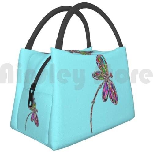 Portable Insulation Bag Neon Dragonfly-Turquoise Dragonfly Dragonflies Flying Flight Flit Dragonfly Flying Hover