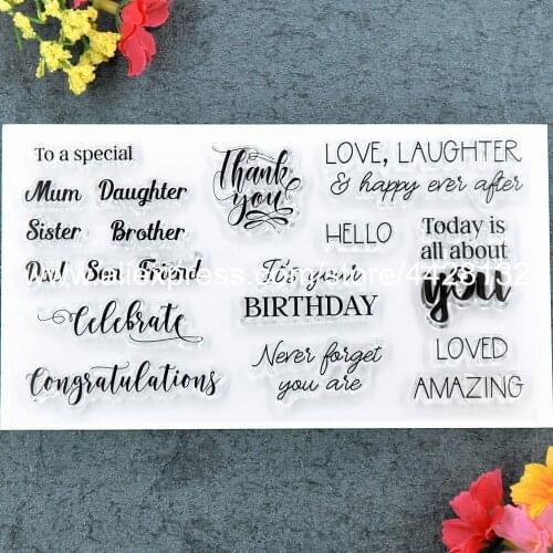 Words Mum Hello Loved Amazing Thank you Scrapbook DIY photo cards rubber stamp clear stamp transparent stamp 15.5x8.5cm 9012009
