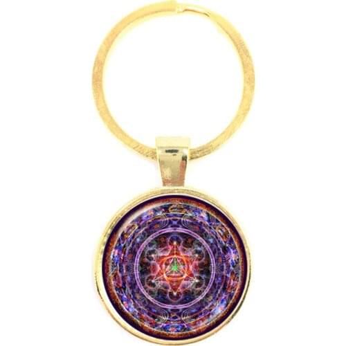 Handmade OM Symbol Zen Buddhism Yoga Dazzling Jewelry Keychains Henna Flower Mandala India Style Pendant Keyring