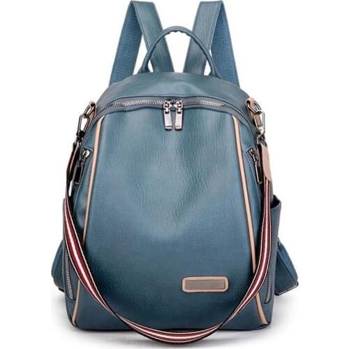 Women 's backpack 2020 spring new fashion wild quality soft leather leisure travel large capacity blue color bag purse