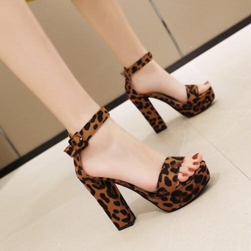 Leopard Sandals Women 2021 Summer Shoes For Women Buckle Strap Platform Sandales Female Thick High Heels Sandalias Mujer