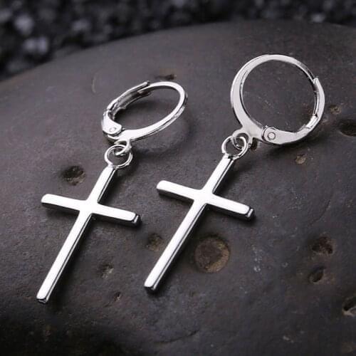 2 Pcs Fashion Men Women Metal Hoop Cross Drop Dangle Ear Studs Earrings Unisex Party Punk Earring Jewelry Long Earrings