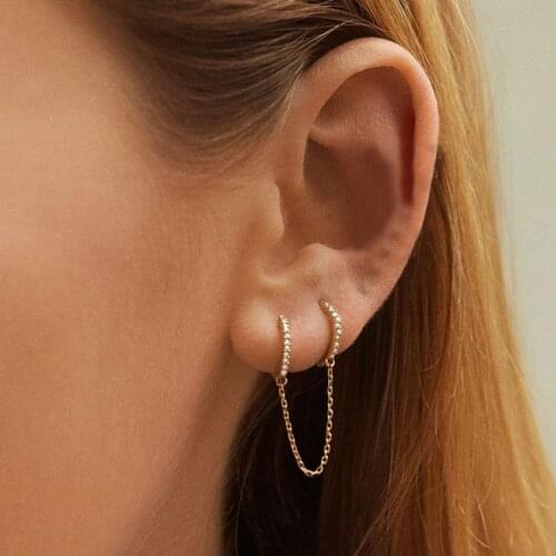 Vienkim 2020 New Simple Gold Metal Asymmetry Long Tassel No Piercing Ear Cuff Crystal Hook Clip Earrings for Women Jewelry Gift