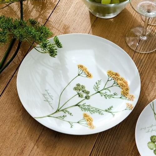 Nordic Plant Pattern Dish White Porcelain Dinner Plate Creative Fruit Steak Plate Ceramic Dessert Tray Bone China Tableware