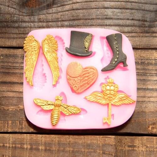 Angel Wings Key Hats And Shoes Silicone Mold Fondant Cake Molds For Baking Pastry Chocolate Mold Kitchen Bakeware M1146