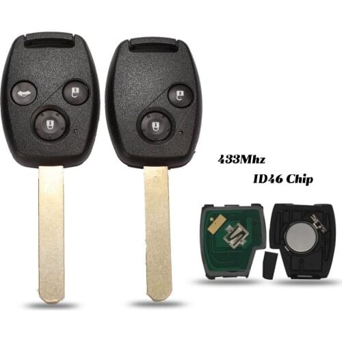 Jingyuqin Replacement Remote Car Key 2/ 3 Buttons & 433MHz & ID46 Chip - FOB for Honda Cr-V Civic 2005 2006 2007