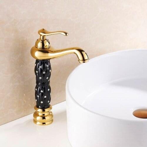 LIUYUE Basin Faucets Black/White Brass With Porcelain Diamond Bathroom Basin Faucet Teapot Type Design Cold Hot Water Mixer Tap