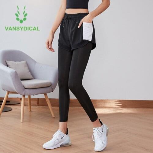 Vansydical Women Side Pocket Yoga Pants 2 in 1 High Waist Running Gym Tights Stretchy Fitness Workout Jogging Sports Leggings