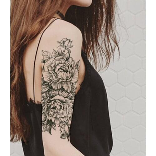 Waterproof Temporary Tattoo Sticker Owl Flowers Flash Tattoos Rose Peony Sketch Body Art Arm Water Transfer Fake Tatoo Women