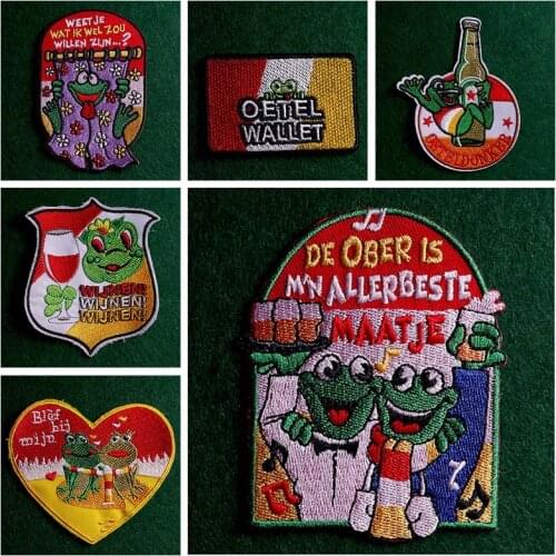 Frog Embroidered Patch On Clothes Stripes Oeteldonk For Netherland patch Iron On Patches For Clothing Stickers Badge Accessory