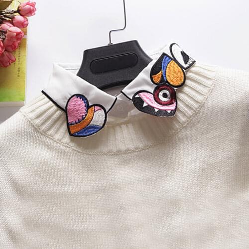 Embroidery Shirt Fake Collar for Women Cotton Removable Mujer Faux Cols Sweater False Collar Lapel Blouse Detachable Collars
