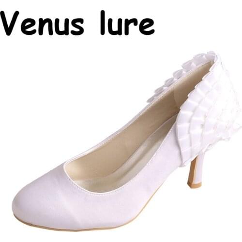 23 Colors Round Toe 8CM Womens Cocktail Party Shoes White Color Size 6