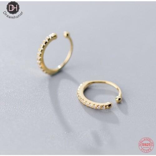 Dreamhonor Luxury AAA Crystal Zircon Silver Gold Round Wedding Clip Earrings On Ear 925 Sterling Silver Jewelry