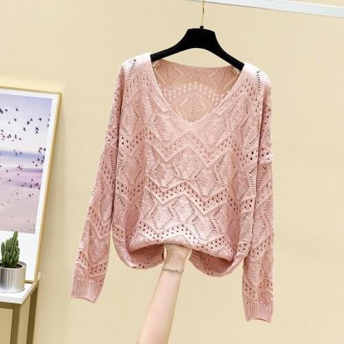 Hollow-out sweater female han edition loose render blouse long-sleeved v-neck sweater thin new spring 2021 fashion