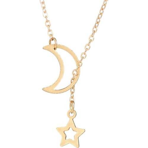 Collares moda 2020 bisuteria acessórios feminino moon necklace for women Cross over long star necklace pendent chain Fashion