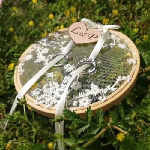 1pcs lot Custom name White round lace design wedding proposal engagement Cushion Rings Bearer holder personalized ring pillow